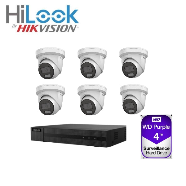 HiLook 6 x 6MP IntelliSense Turret Kit with 8 CH NVR + 4TB HDD