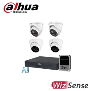 Dahua 2 x 6MP TIOC 3.0 + 2 x 6MP SMD WizSense Turret Kit with 4CH AI Wizsense NVR + 2TB HDD