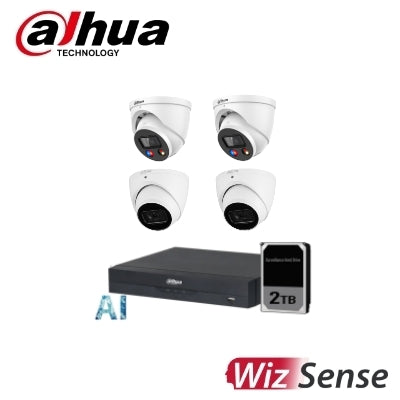 Dahua 2 x 6MP TIOC 3.0 + 2 x 5MP SMD WizSense Turret Kit with 4CH AI Wizsense NVR + 2TB HDD