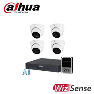 Dahua 4 x 5MP SMD Wizsense Turret Kit with 4CH AI Wizsense NVR + 2TB HDD