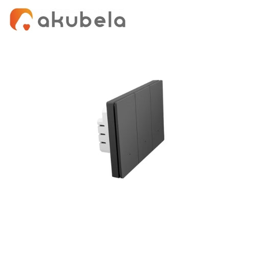Akubela Zigbee Smart Light Switch 3 Gang Glass Surface Black