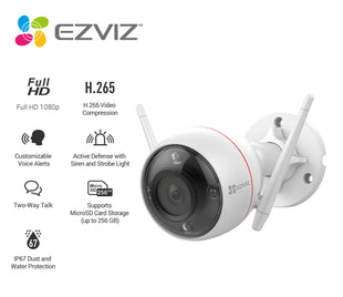 Ezviz C3W FHD outdoor Wi-Fi camera, uses a built-in strobe light and alarm for Pro deterrence, CS-CV310-A0-1B2WFR, 4mm