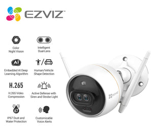 Ezviz C3X AI-Powered Dark-Fighter Dual-lens Wi-Fi camera with built-in AI, CS-CV310-C3-6B22WFR, 2.8mm