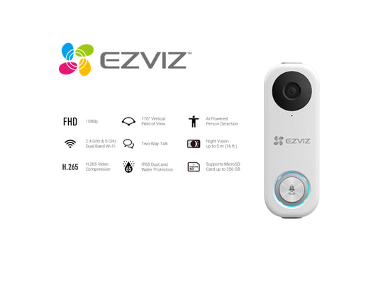 Ezviz DB1C Wi-Fi Video Doorbell, 2MP 1080P