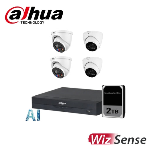 Dahua 2 x 6MP TIOC 3.0 + 2 x 5MP SMD WizSense Turret Kit with 4CH AI Wizsense NVR + 2TB HDD
