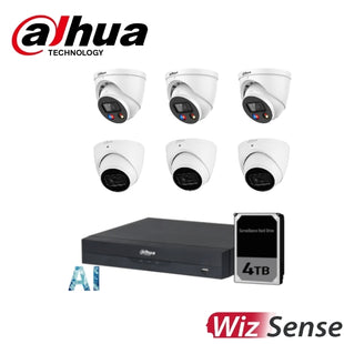 Dahua 3 x 6MP TIOC 3.0 + 3 x 5MP SMD WizSense Turret Kit with 8CH AI Wizsense NVR + 4TB HDD