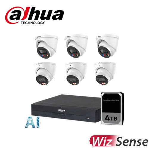 Dahua 3 x 8MP TIOC 3.0 + 3 x 8MP SMD Smart Dual Light WizSense Turret Kit with 8CH AI Wizsense NVR + 4TB HDD