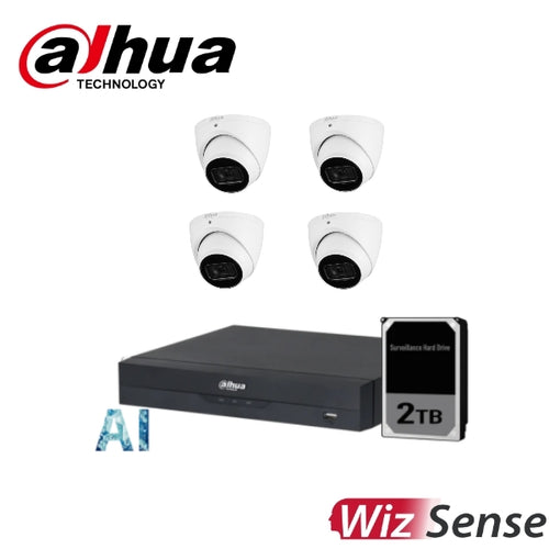 Dahua 4 x 5MP SMD Wizsense Turret Kit with 4CH AI Wizsense NVR + 2TB HDD
