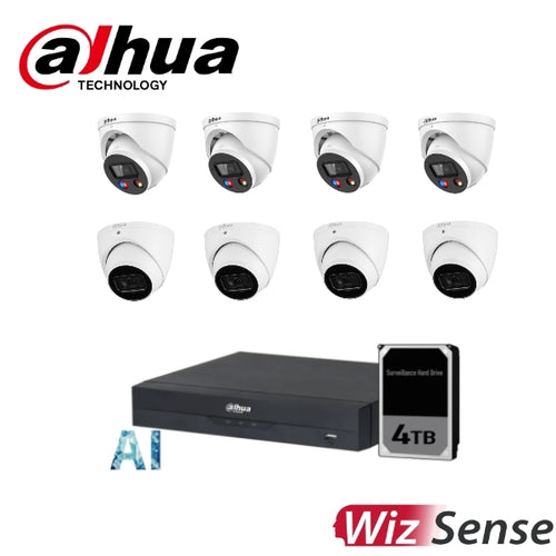 Dahua 4 x 6MP TIOC 3.0 + 4 x 5MP SMD WizSense Turret Kit with 8CH AI Wizsense NVR + 4TB HDD