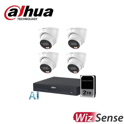 Dahua 4 x 8MP SMD Smart Dual Light WizSense Turret Kit with 4CH AI Wizsense NVR + 2TB HDD