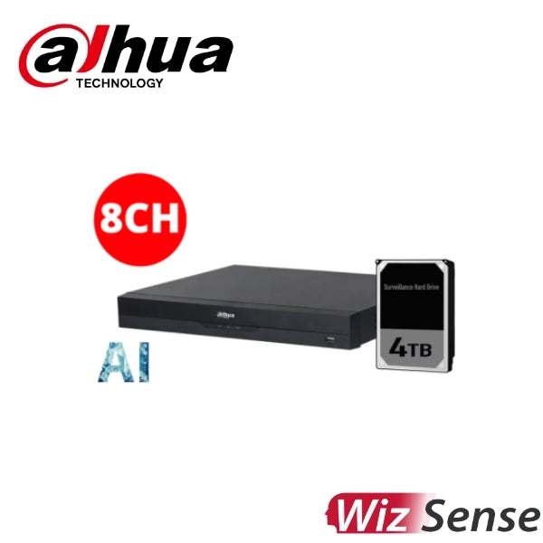 Dahua DHI-NVR4108HS-8P-AI/ANZ-4T 8 Channel 8PoE Wizsense Network Video Recorder (4TB HDD Installed)